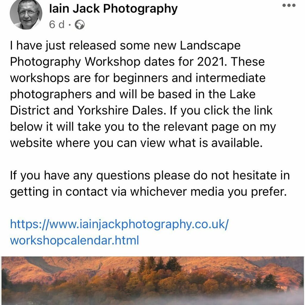 New landscape photography workshops available from iain Jack photography . Please visit ift.tt/2Pilyer for more information. #landscapephotographyworkshops #landscapephotographyworkshop #lakedistrictnationalpark #lakedistrict #lakedistrictphoto… instagr.am/p/CMsmTKoA8ZH/