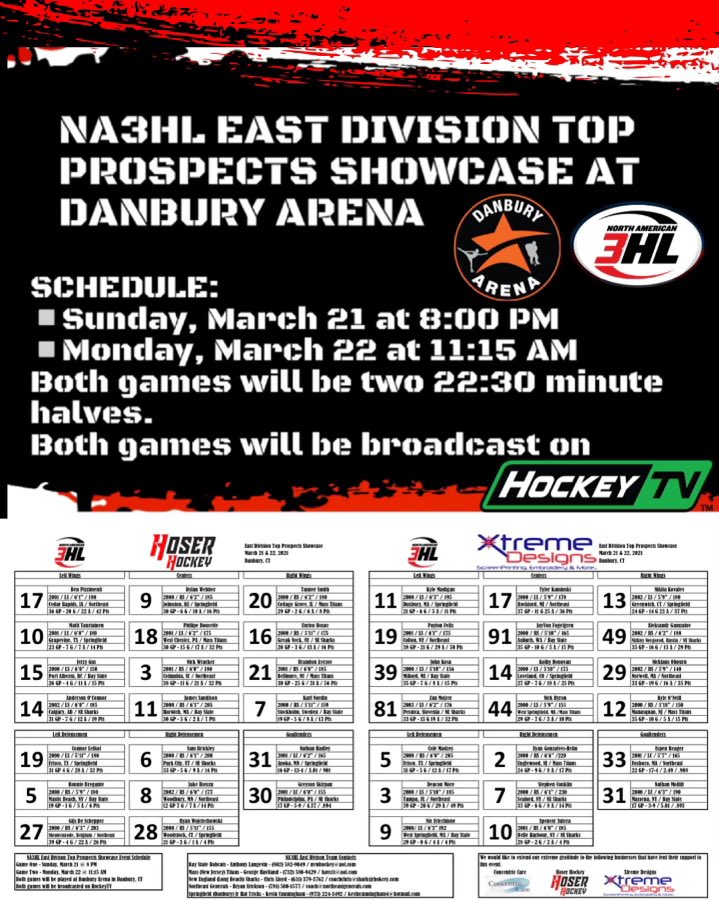 DanburyNA3HL's tweet photo. We had to make some updates to the rosters. The new ones are below and copies will be printed at the Arena. If you cannot make it to Danbury you should join @zakmcginniss as he brings you all the action on @MyHockeyTV.
#AStepAboveTheRest
#LadderOfDevelopment https://t.co/cRBnjUr4pd