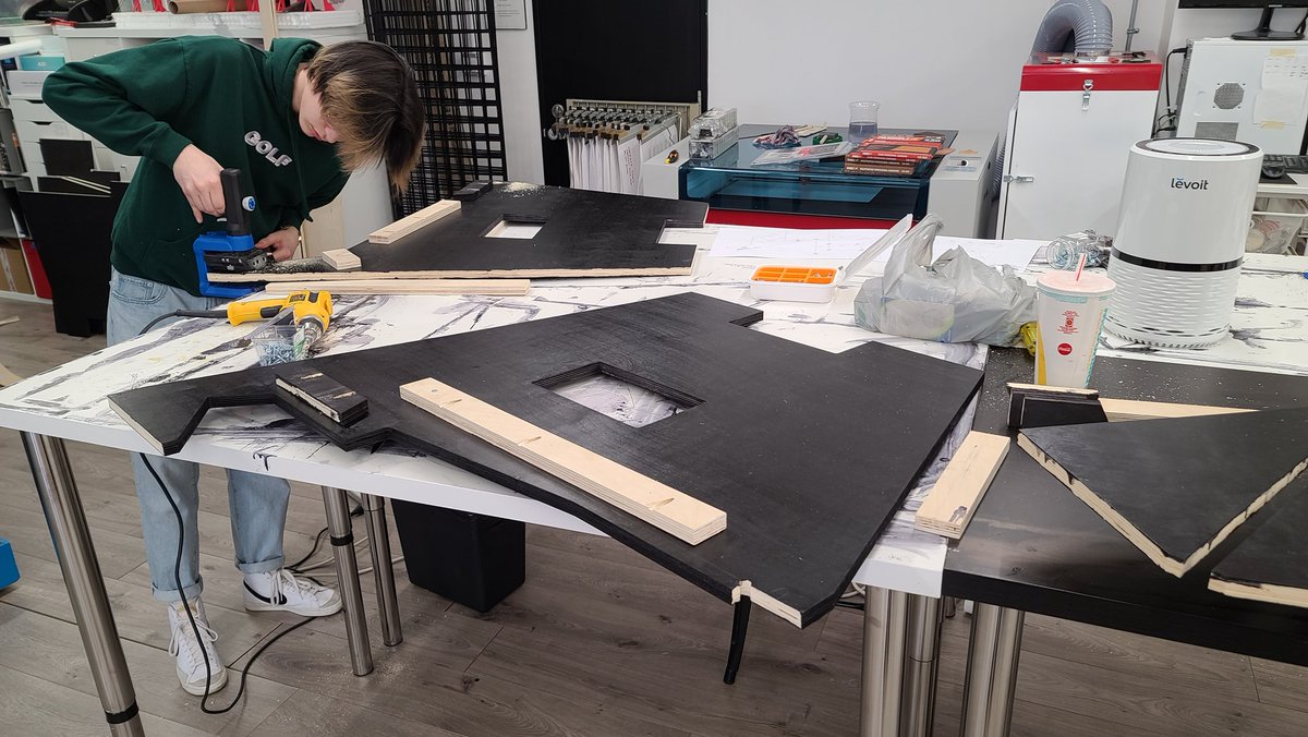 ChordFifth's tweet photo. The new control room millwork is almost ready to move to the studio for assembly. New @Audient board should arrive on Friday!
#newwest #recordingstudio #audioproduction #soundengineer #musicstudio #carpenting #woodworking https://t.co/NtxnA9GkcU