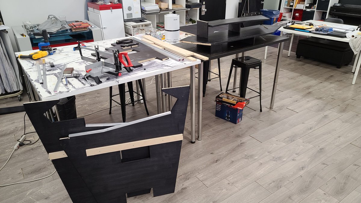 ChordFifth's tweet photo. The new control room millwork is almost ready to move to the studio for assembly. New @Audient board should arrive on Friday!
#newwest #recordingstudio #audioproduction #soundengineer #musicstudio #carpenting #woodworking https://t.co/NtxnA9GkcU
