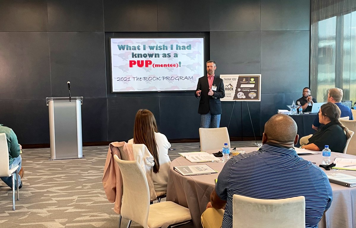 THSCAcoaches's tweet photo. THSCA R.O.C.K. Mentees are hearing a GOOD word from Coach Bryan Wood! Excited to have him as a #ROCKmentoring Captain! https://t.co/dKq07AL41a