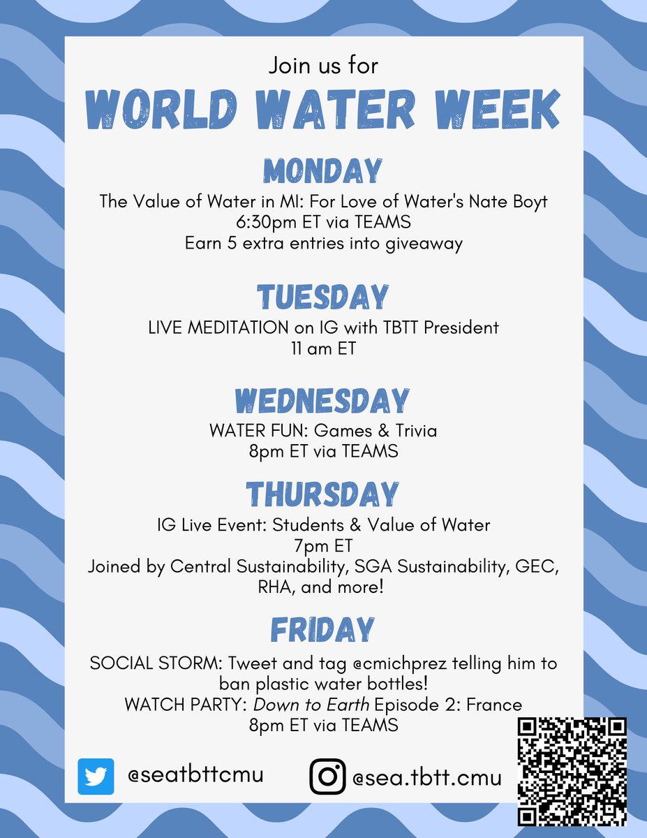 Check out our World Water Week events happening this week! Our first event is tomorrow night!