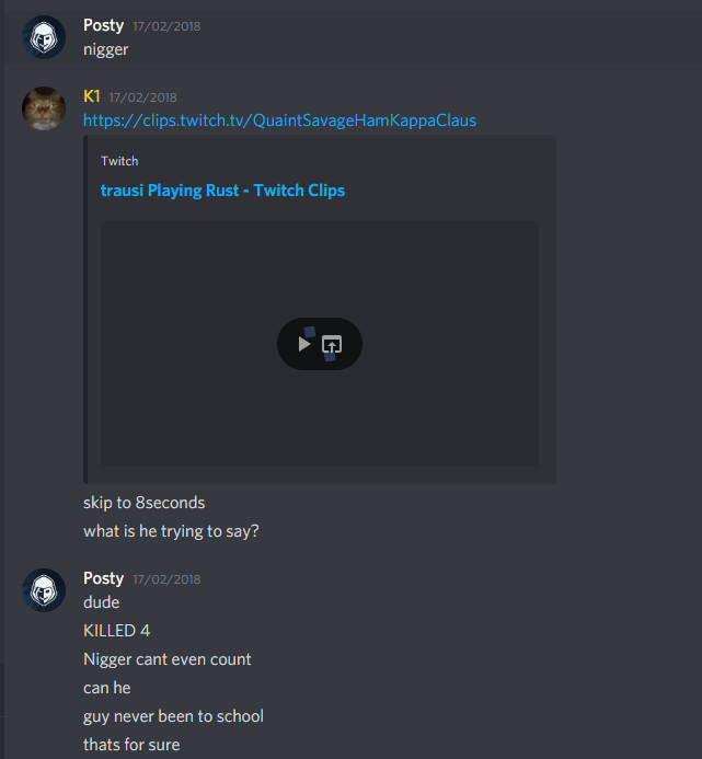 PostyRacist's tweet photo. @PostyOfficial @playrust @trausi @ErrnieGerrn @Alistair_McF Do you guys really support a racist? Posty has been known as a racist and very toxic player in the rust community for a very long time, sad that he has gotten away with it for this long. https://t.co/P98ZUSWmKx