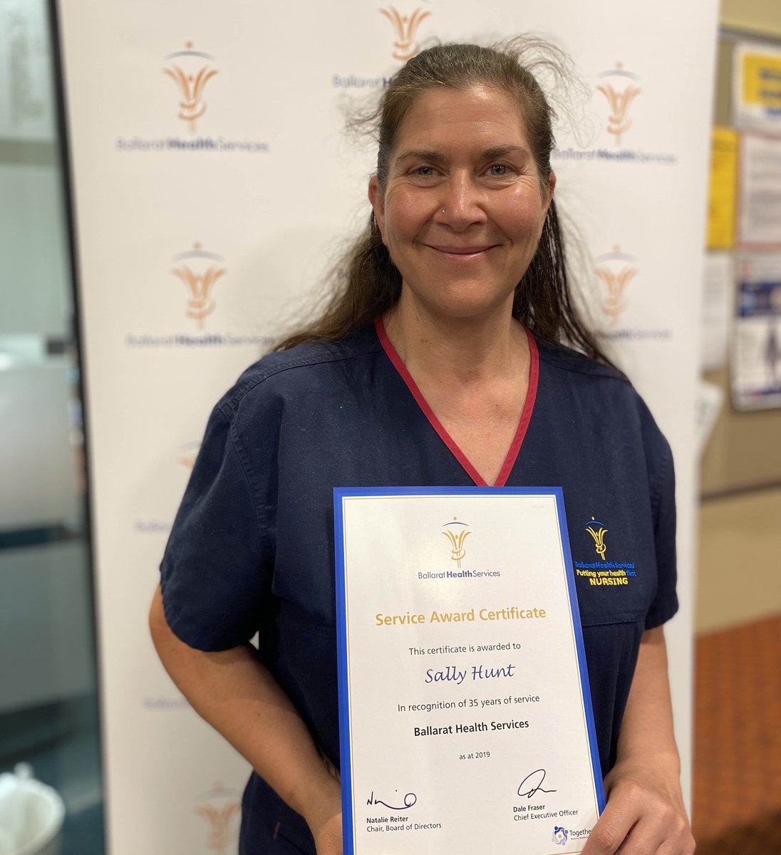 GrampiansHealth's tweet photo. Congratulations to Sally on 35 years of service!
As a registered nurse who works in mental health, Sally enjoys a varied role between the ward and other therapies. “It’s rewarding to see people go home feeling much better.”
Thank you Sally for the work you do.
#OurBHS #Ballarat https://t.co/dcsnMlBsUI