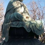 大仏様の手の中は絶対安全!猫が選んだ安全地帯