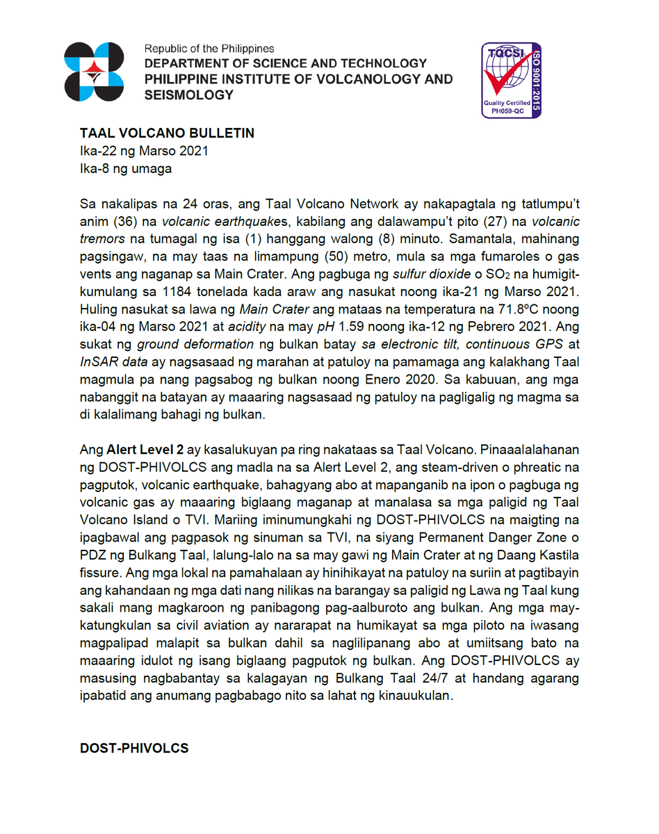phivolcs_dost's tweet photo. TAAL VOLCANO BULLETIN
22 March 2021
08:00 A.M.

#TaalVolcano

https://t.co/byeMLRr3Vd https://t.co/ti8K3xO8Oc