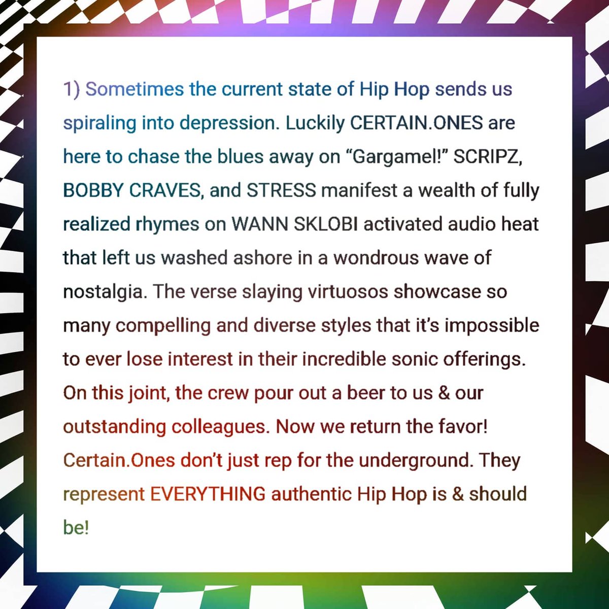 CERTAINONES's tweet photo. RESPECT & ENDLESS GRATITUDE TO CERTAIN.ONES EXTENDED FAM @insommagsince96 @AwarenessMogul @InsomniacMag
Thank you via tha ENTIRE collective!We are forever grateful 🤜🏿⚡🤛🏼
@CERTAINONES ⛈ GARGAMEL
#Scripz • @BobbyCraves • @Stress512 • @WannSklobi
⬇️⬇️
https://t.co/1YGIsy7MHk https://t.co/jtNp3iLLpG