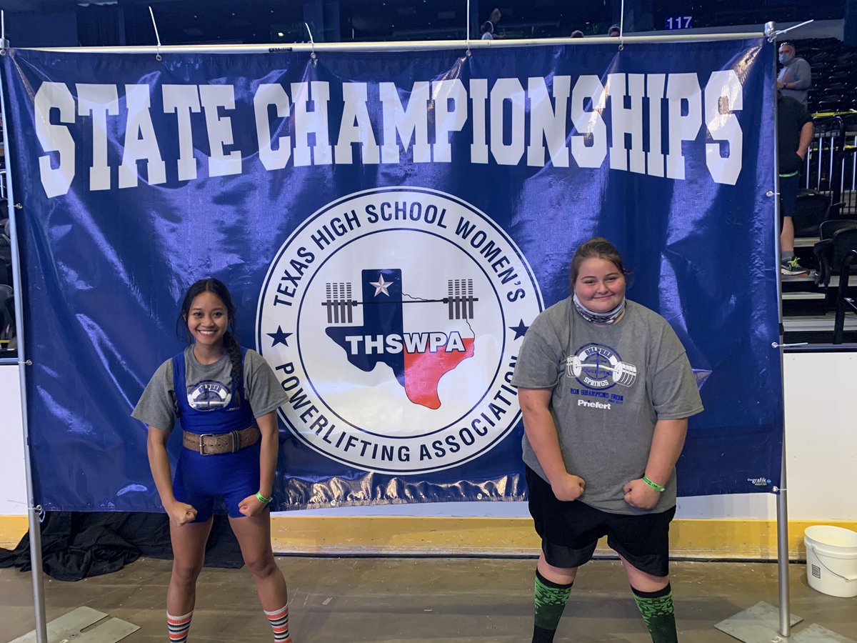 CoachJeter1's tweet photo. So proud of these young ladies. They competed hard at the state meet and represented Sulphur Springs with pride. Chela finished 10th in state in 97s and Machelle finished 7th in state in 259+. Congrats Lady Cats. https://t.co/dY4F9beTWg