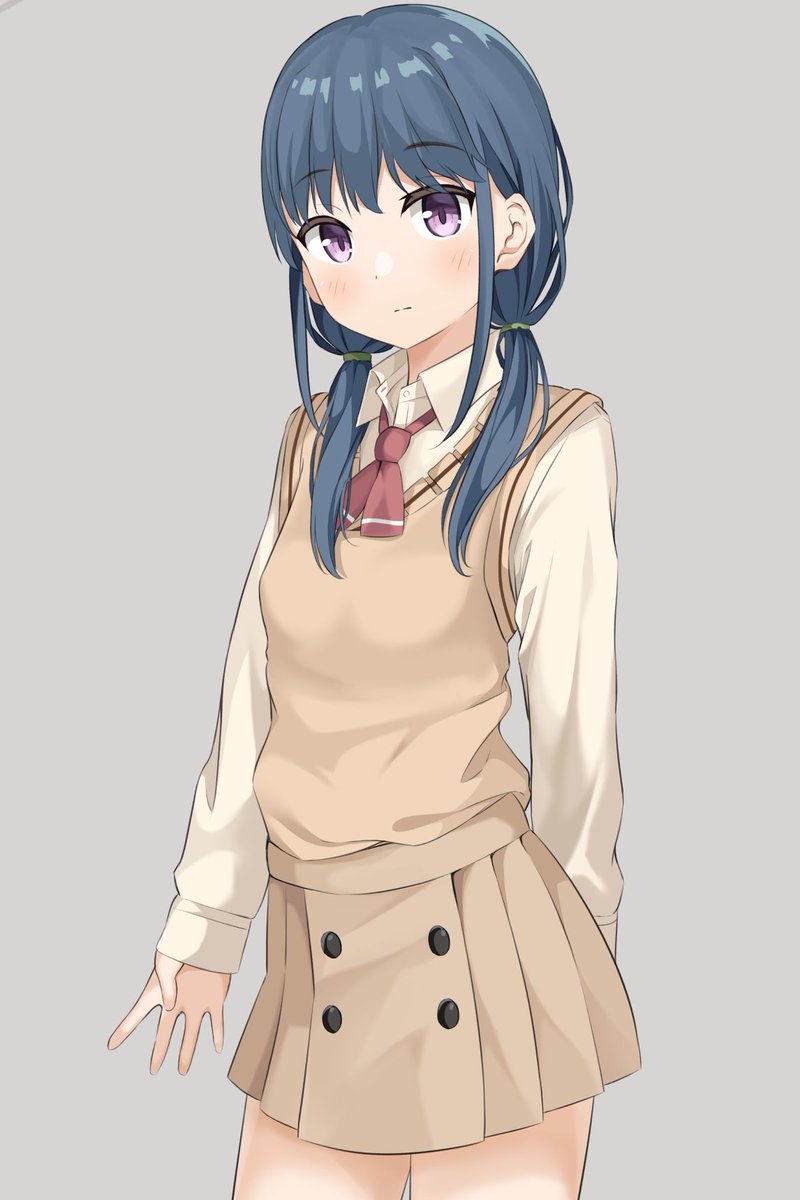 1girl solo twintails purple eyes simple background looking at viewer school uniform  illustration images
