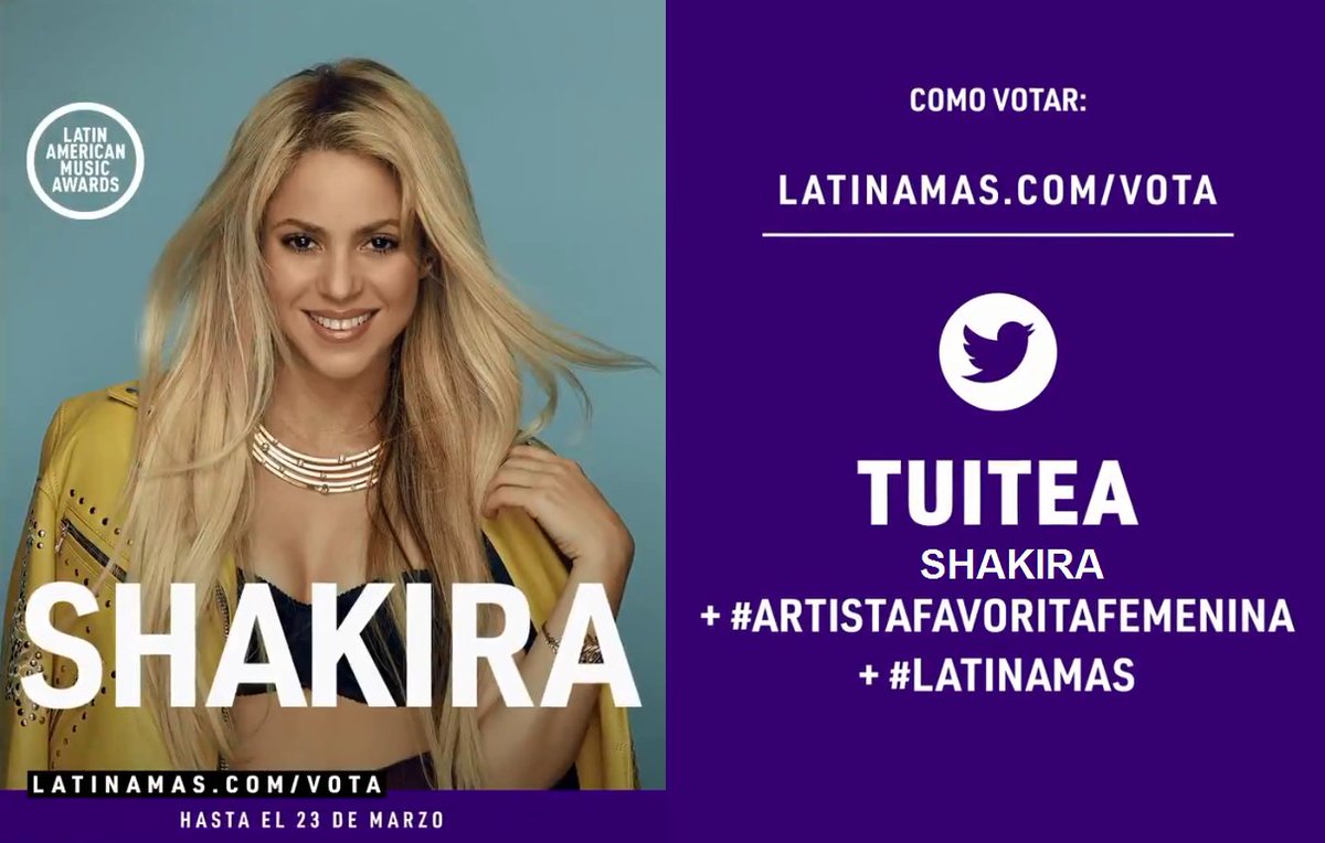 urieljim's tweet photo. @LatinAMAs 

Voto por Shakira @shakira #ArtistaFavoritaFemenina #LatinAMAs https://t.co/0ud2YdZWA5