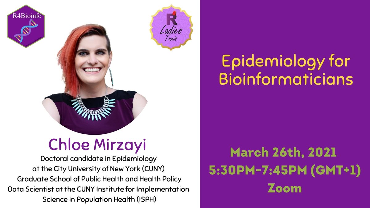 Excited to be welcoming Chloe Mirzayi for a new #R4Bioinfo workshop!
More details are provided on our #Meetup group meetup.com/rladies-tunis/…
For registration, please follow this link tinyurl.com/bpdshsj4

#rstats #R4Bioinfo #bioinformatics #bioinfo #epidemiology