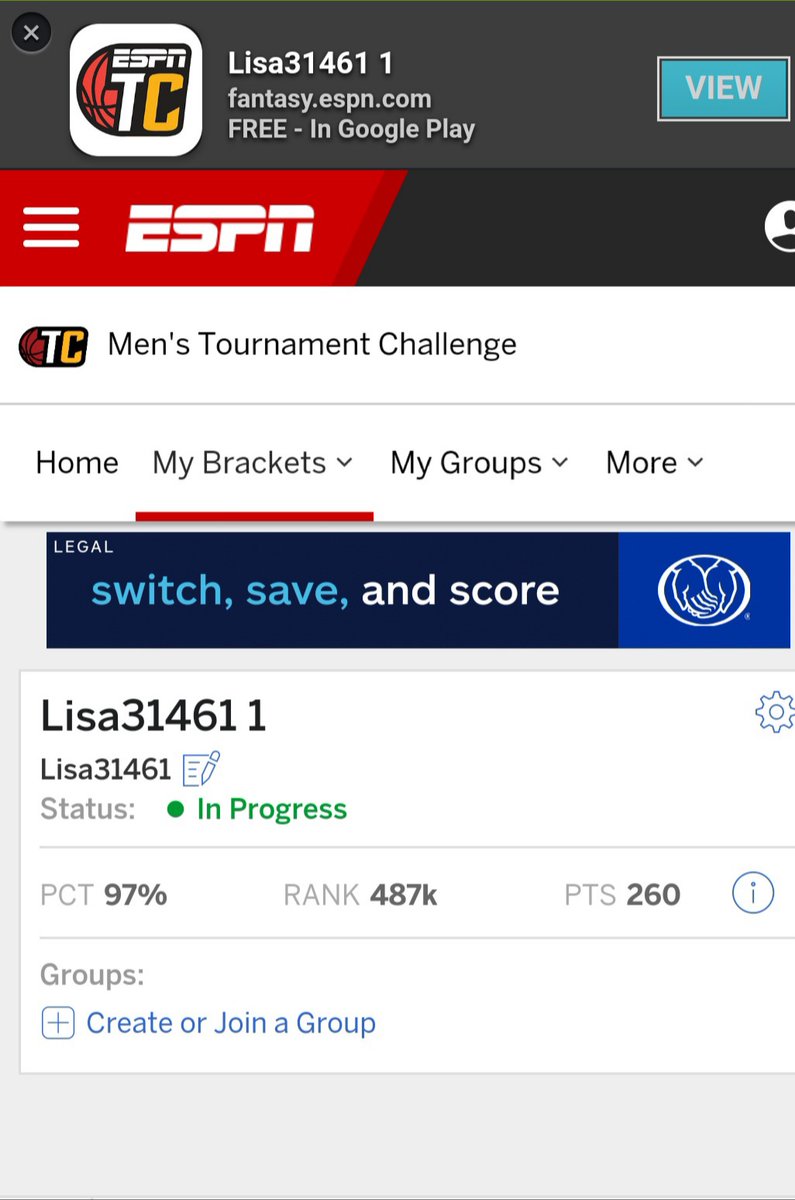 LeezleC's tweet photo. I know y'all do not care but I'm posting for posterity! Just for myself. #BracketChallenge #notbusted #NCAATournament #girlsrule #gowithyourgut https://t.co/J0Zw4vW2iU