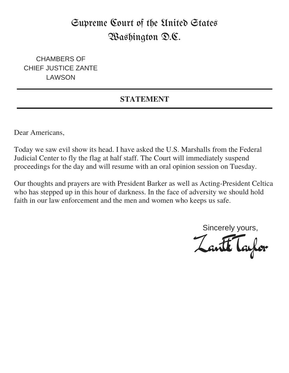 STATEMENT: Our prayers are with President Barker and Acting-President Celtica.