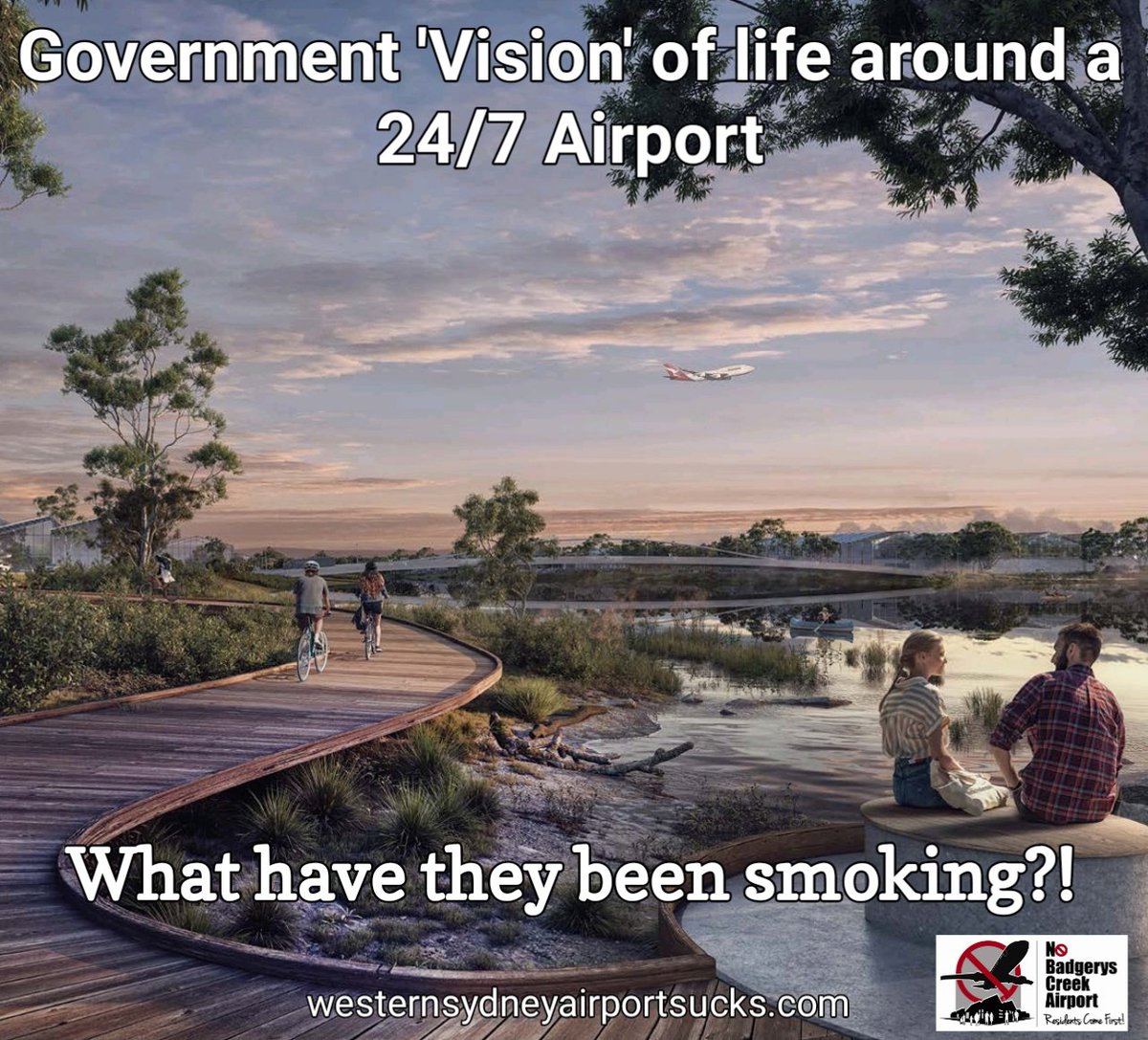 NoBCA2's tweet photo. @WestSydCity @plan_sarahhill @mitsui_sumitomo 'An overview'?
Like your 'overview' of a 24/7 #aerotropolis ?
Hope they're not as gullible as you seem to think WE are!
#westernparklandcity #westernsydney @mitsui_sumitomo @plan_sarahhill @Rawsa7 @AirportWatch @William_Bourke @SwelteringCity @HSRNotPlanes https://t.co/kaPzMmxPVy