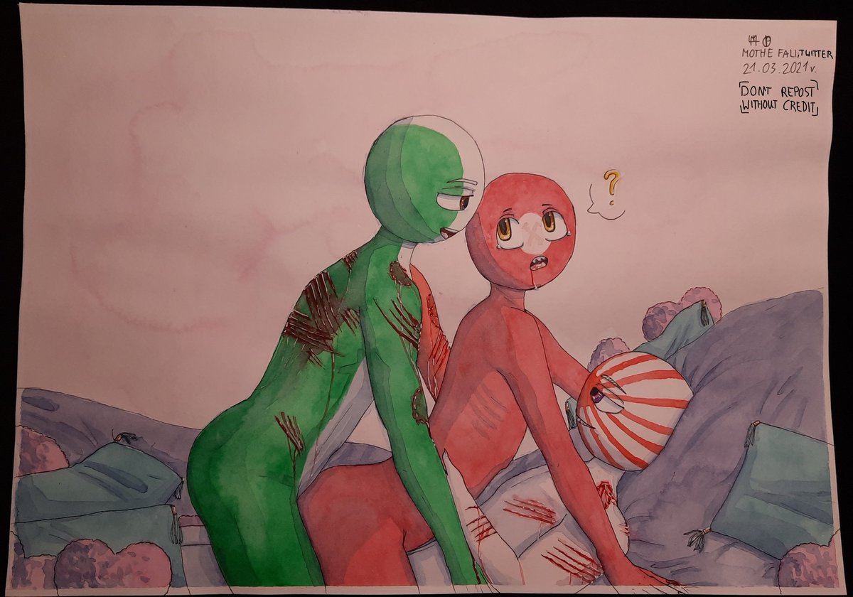 MotheFali's tweet photo. Bad news: my phone camera couldn't capture a single colour right so now the painting looks like shit (also bad photo quality)
TW: Blood, NSFW (but nothing graphic)
#CountryHumans #countryhumansnsfw #countryhumansthirdreich #countryhumansfascistitaly #countryhumansjapanempire https://t.co/2fYCWV4fmf