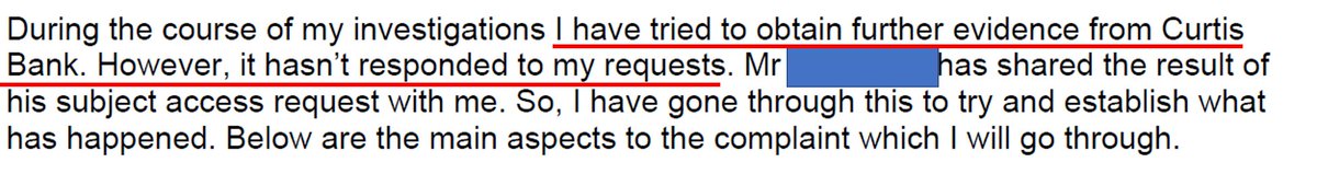 BanksVictim's tweet photo. And here's the first paragraph from the adverse findings on @_CurtisBanks from the #FCA #Ombudsman from my #SIPP #compliant. @_CurtisBanks have #stonewalled the #regulator. Why would anyone #invest with them? Or an #IFA recommend them? https://t.co/NgUlkprEFv