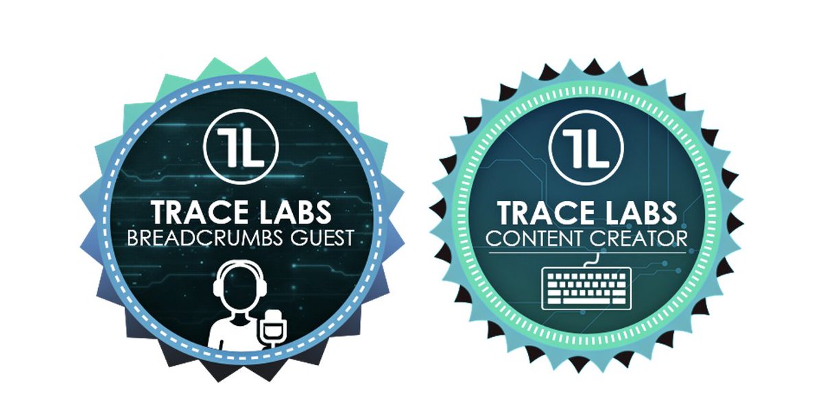 TraceLabs's tweet photo. We are excited to announce the addition of two new badges to the TL Digital Badge collection, the Trace Labs Content Creator &amp; Breadcrumbs Guest badges! Design credits go to @ArtByChase!

Learn more about our badges and how to earn them here: https://t.co/Y7vwX3MRvc https://t.co/hxZcsHlUM2