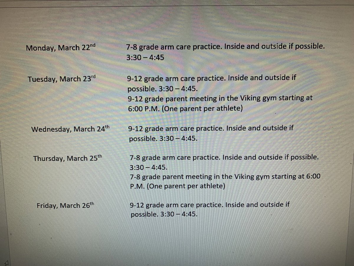 Here is our arm care week schedule. Excited to be starting!!⚾️