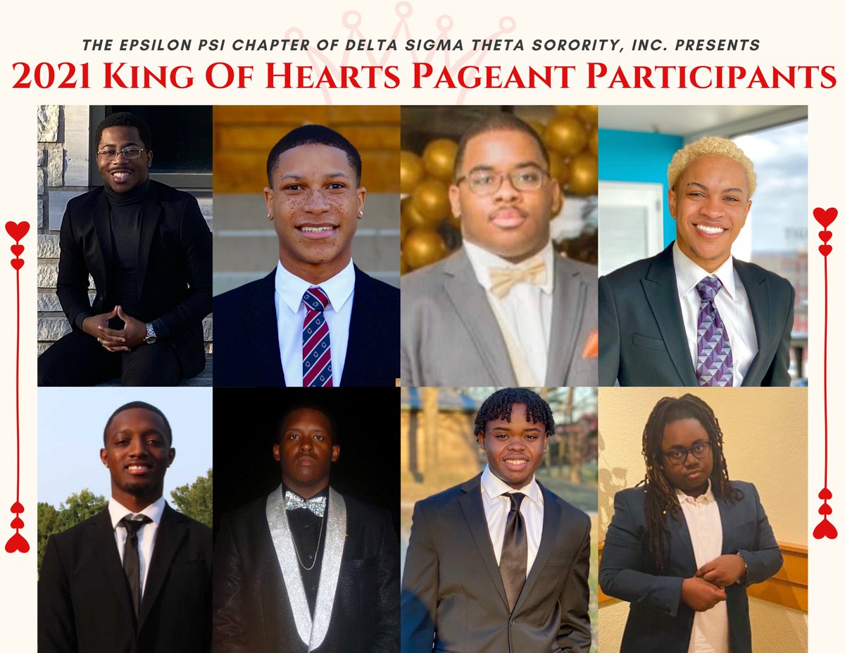 EpsiDST's tweet photo. Introducing our 2021 King of Hearts Scholarship Pageant contestants! 👑

These young men have spent several weeks participating in community service and personal development activities. Stay tuned to get to know our gentlemen more throughout our Delta Week 2021: The Delta Files! https://t.co/i2puA17RZH
