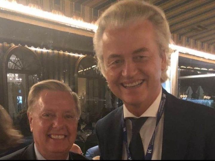 KindSirPaul's tweet photo. @LindseyGrahamSC 
Lindsey Graham was just photographed with prominent white supremacist Geert Wilders: Dutch far-right leader
But the picture was taken down fast!
You all know what to do... https://t.co/uQ6c2GJr42