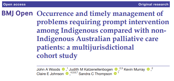 PCOCPallCare's tweet photo. Analysis of PCOC data shows outcomes among Indigenous and non-indigenous Australians are similar in palliative care. 75% of all unstable palliative care phases are addressed within three days. A study by PCOC members and  collaborators. Read now: 

https://t.co/mFzXwGptMW https://t.co/3K0pL84C07
