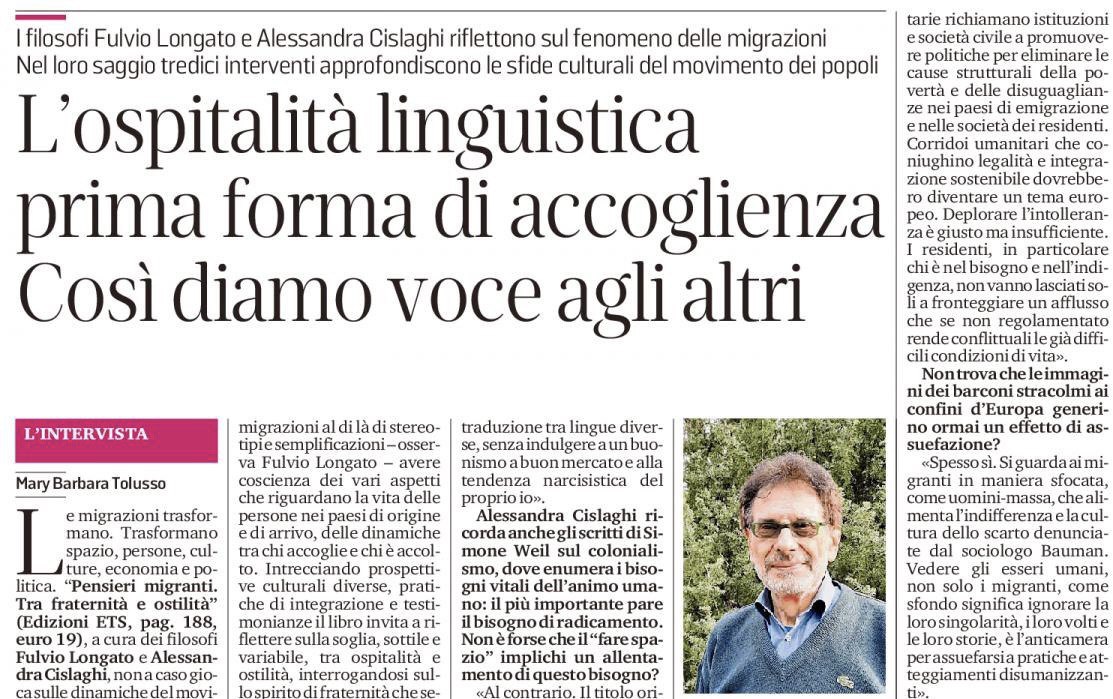 UniTrieste's tweet photo. L'ospitalità linguistica prima forma di accoglienza. Così diamo voce agli altri.

I filosofi Fulvio Longato e Alessandra Cislaghi riflettono sul fenomeno delle migrazioni. Oggi su @il_piccolo un articolo dedicato al loro ultimo libro "Pensieri migranti. Tra fraternità e ostilità" https://t.co/5eBGhyCNeJ