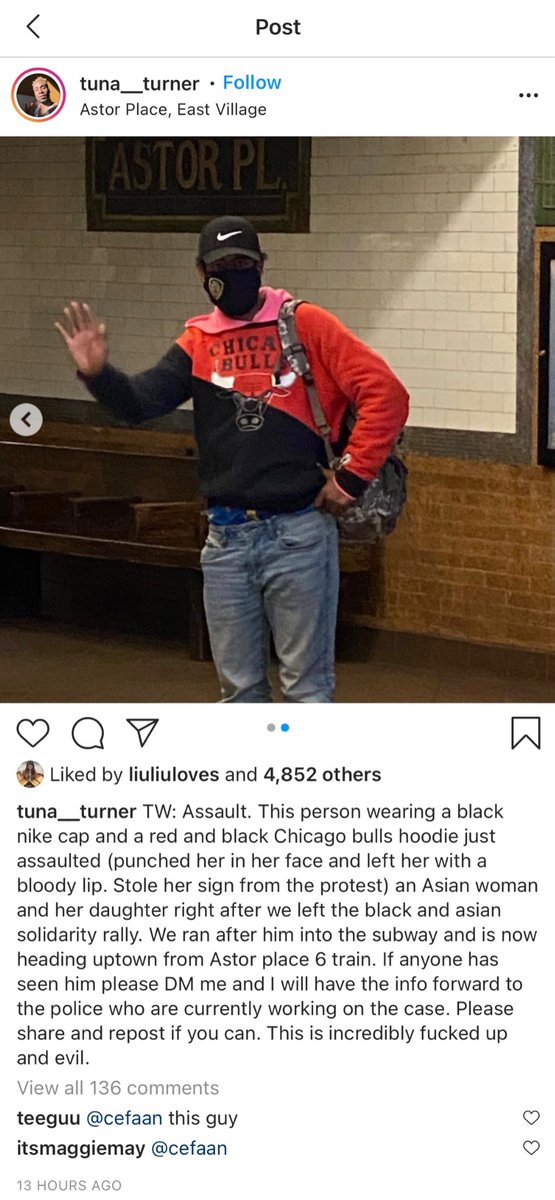 siushi's tweet photo. an asian mother was punched… in front of her young daughter… on their way from an black &amp; asian solidarity rally in #NYC. if this doesn’t make your blood boil, you are part of the problem. 

thanks @tuna__turner who reported it 
#EnoughIsEnough #StopAsianHate #StandForAsians https://t.co/46MJEvkg2B