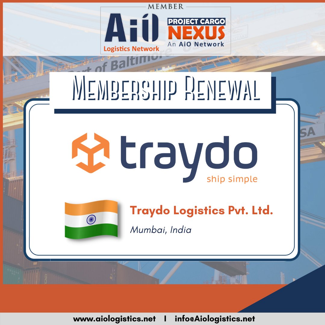 AiOLogistics's tweet photo. We are pleased to announce that Traydo Logistics in India has renewed their membership to AiO Logistics and Project Cargo Nexus!

#LogisticsNetwork #AiOLogistics #freightforwarding #freight #ProjectCargoNexus #ProjectLogistics #oversize #projectforwarder #traydologistics https://t.co/0JRg6yaFLj