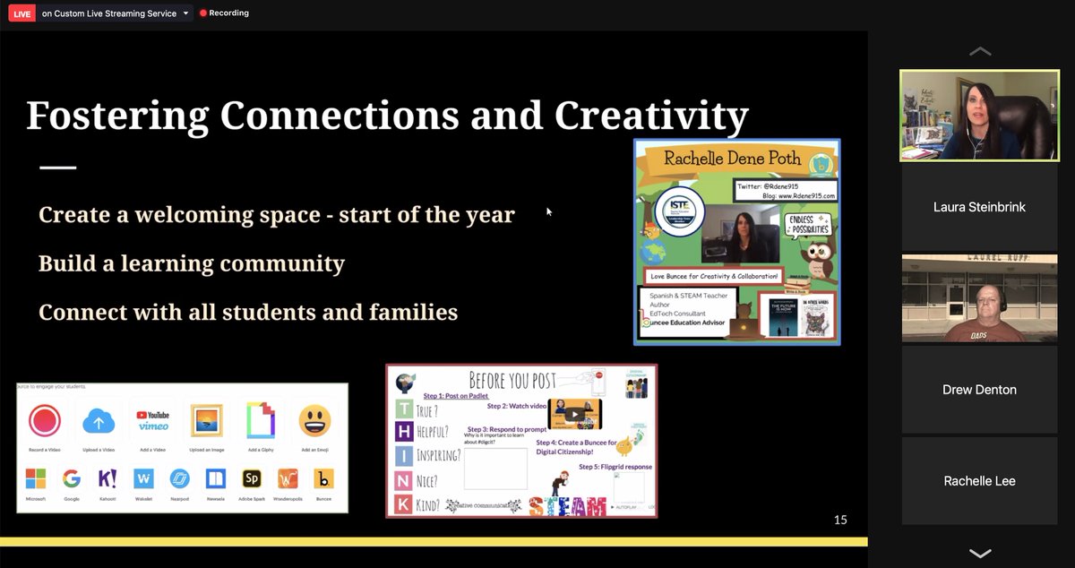 SteinbrinkLaura's tweet photo. #SpringCUE #SpringCUE21 with @Rdene915 ! Love the @Buncee shoutout! I gave them one too during my session today! #ChartANewCourse @cueinc #4OCFpln #tlap #DitchBook #ThriveInEDU @thriveinedu https://t.co/6UUuBS4H3d