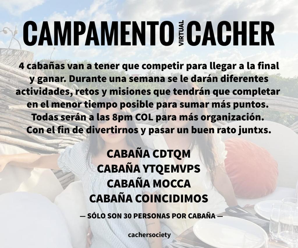 cachersociety's tweet image. CAMPAMENTO CACHER 🏕️

— cabañas: CDTQM, YTQEMVPS, MOCCA, COINCIDIMOS.

toda la información en la foto. si quieren ser parte de alguno, atentxs a nuestros tweets. RT!