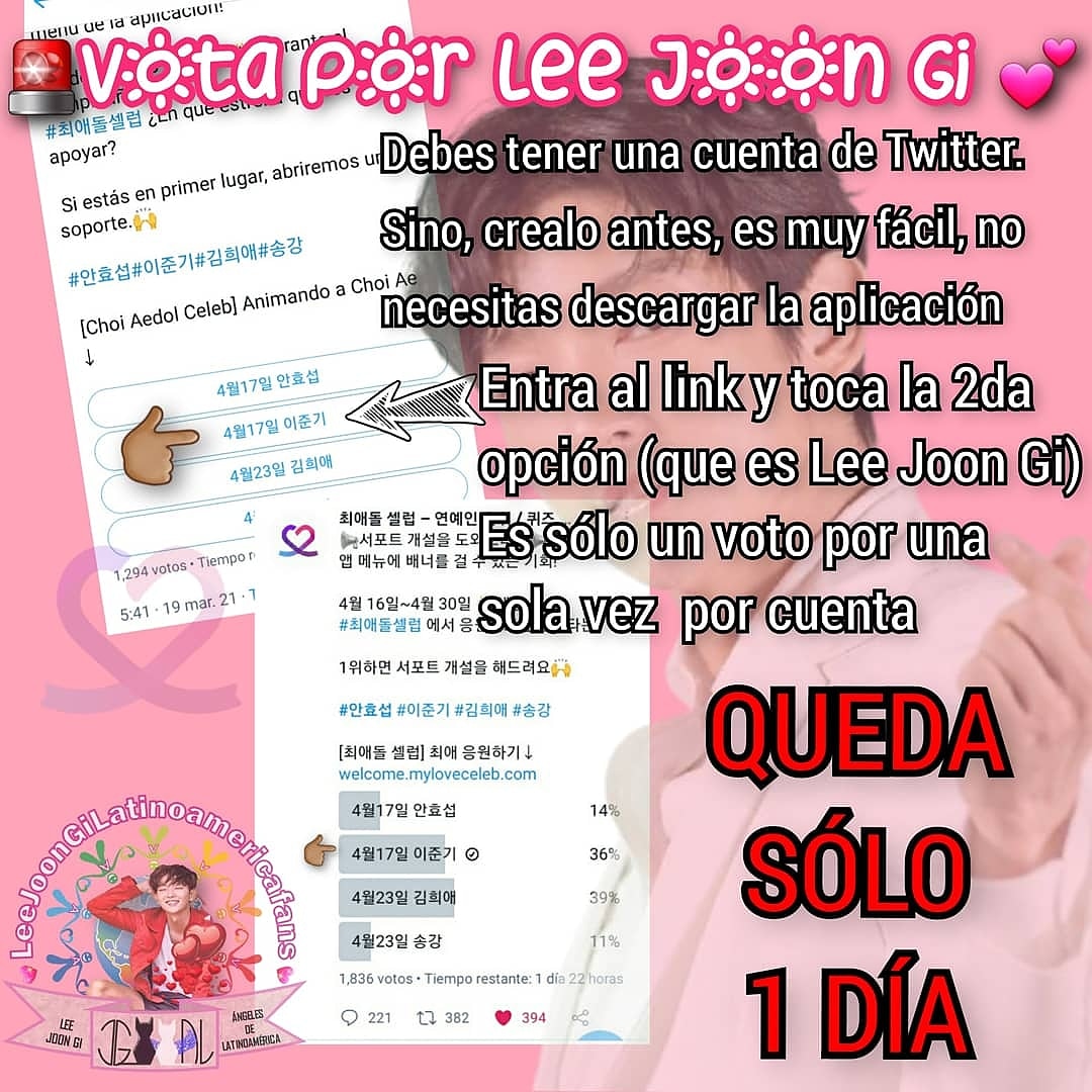 258Luz's tweet photo. @myloveceleb En respuesta a 
@myloveceleb
VOTEXLEEJOONGI 
Go go go!!!!
#이준기 #leejoongi #leejunki #actor_jg 
#李準基 #LiZhunJi
#イ・ジュンギ #JunGi
 #Apoyoyamor #leejoongilatinoamericafans https://t.co/fOTAgBImHa