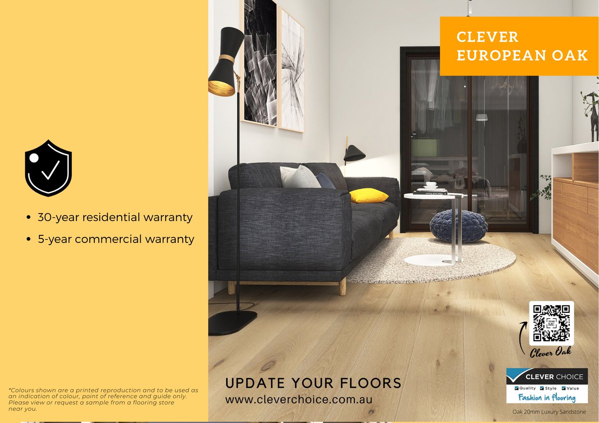 Clever Oak peace of mind with 30 year residential* and 5 year commercial* warranty
.⁠
Visit our website to review product installation and warranty terms and conditions, details are also available from your place of purchase. 
.⁠
cleverchoice.com.au