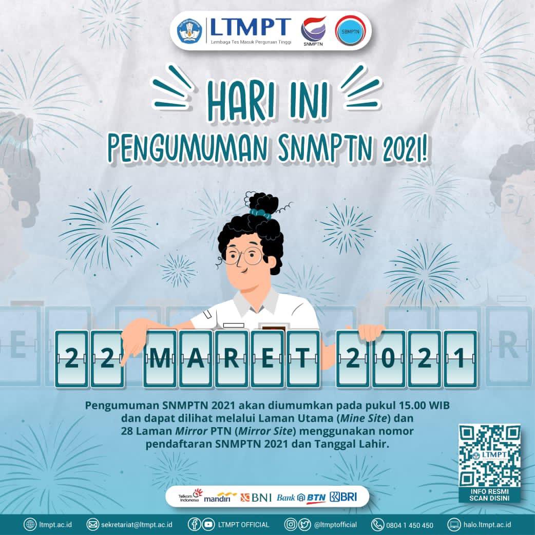 ltmptofficial's tweet photo. ‼️HARI INI PENGUMUMAN SNMPTN 2021‼️

Hallo, Calon Mahasiswa Indonesia!

Salah satu momen yang paling ditunggu akhirnya datang juga, karena HARI INI hasil SNMPTN 2021 akan diumumkan. https://t.co/5Q7TO5PMKc