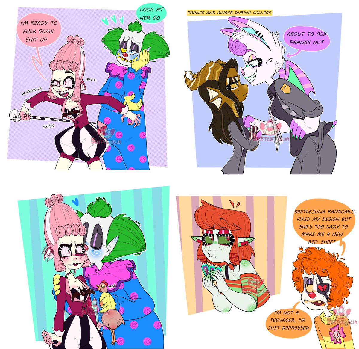 BeejTheClown's tweet photo. #beetlejulia #beej #digitalart #drawing #cartoon #characterdesign #originalcharacter #pastelcolors #pastelgoth #candygoth #clown #clowncore #funnycomic #comic #bat #furry #moster #monstergirl #ship #otp #couplegoals #grotesque #horrorcircus #circus #timburton #carnival #freakshow https://t.co/PCleovxu2F