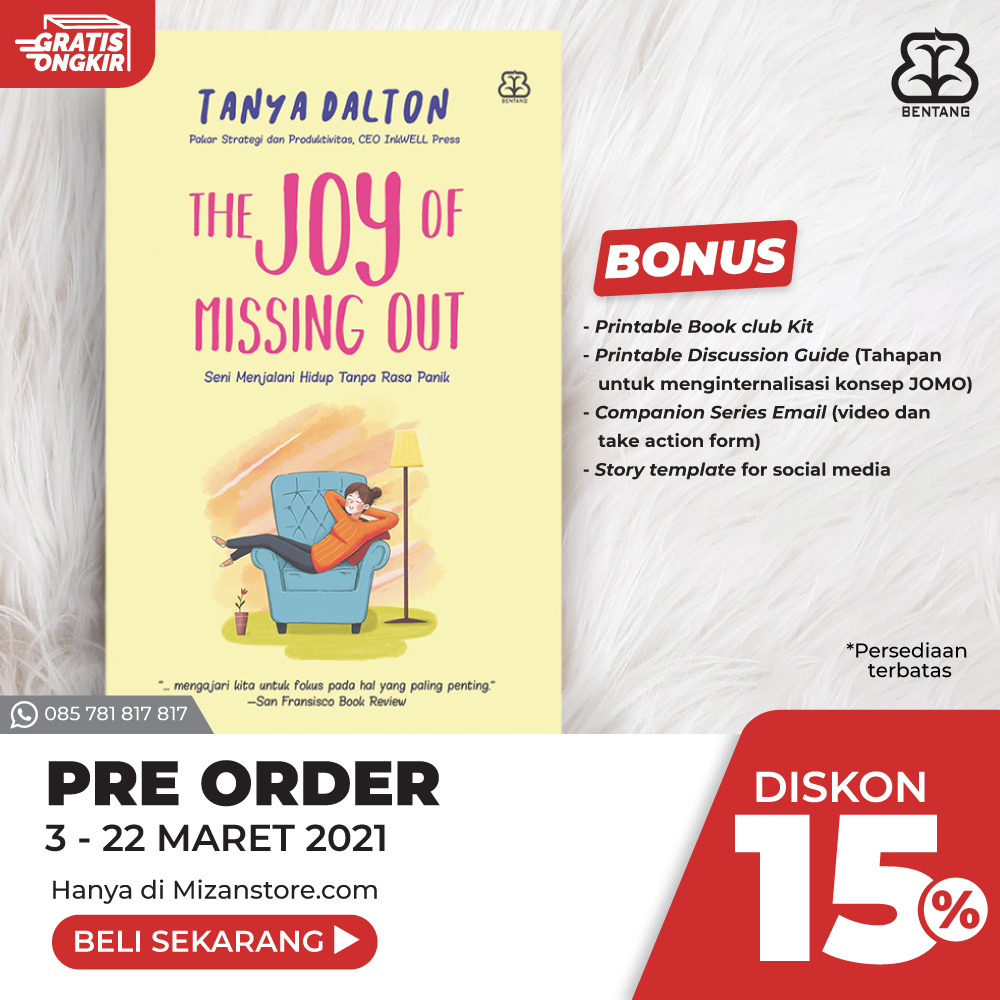 mizanstore's tweet photo. Hari terakhir PO #TheJoyofMissingOut 🥳🥳

Dapatkan diskon dan juga berbagai bonus menarik. Yuk, pesan sekarang di website https://t.co/X8Dea6qTGO atau via WA di 085-781-817-817, ya~

#Mizan38 #JOMO @bentangpustaka https://t.co/sCk1vk6sSA