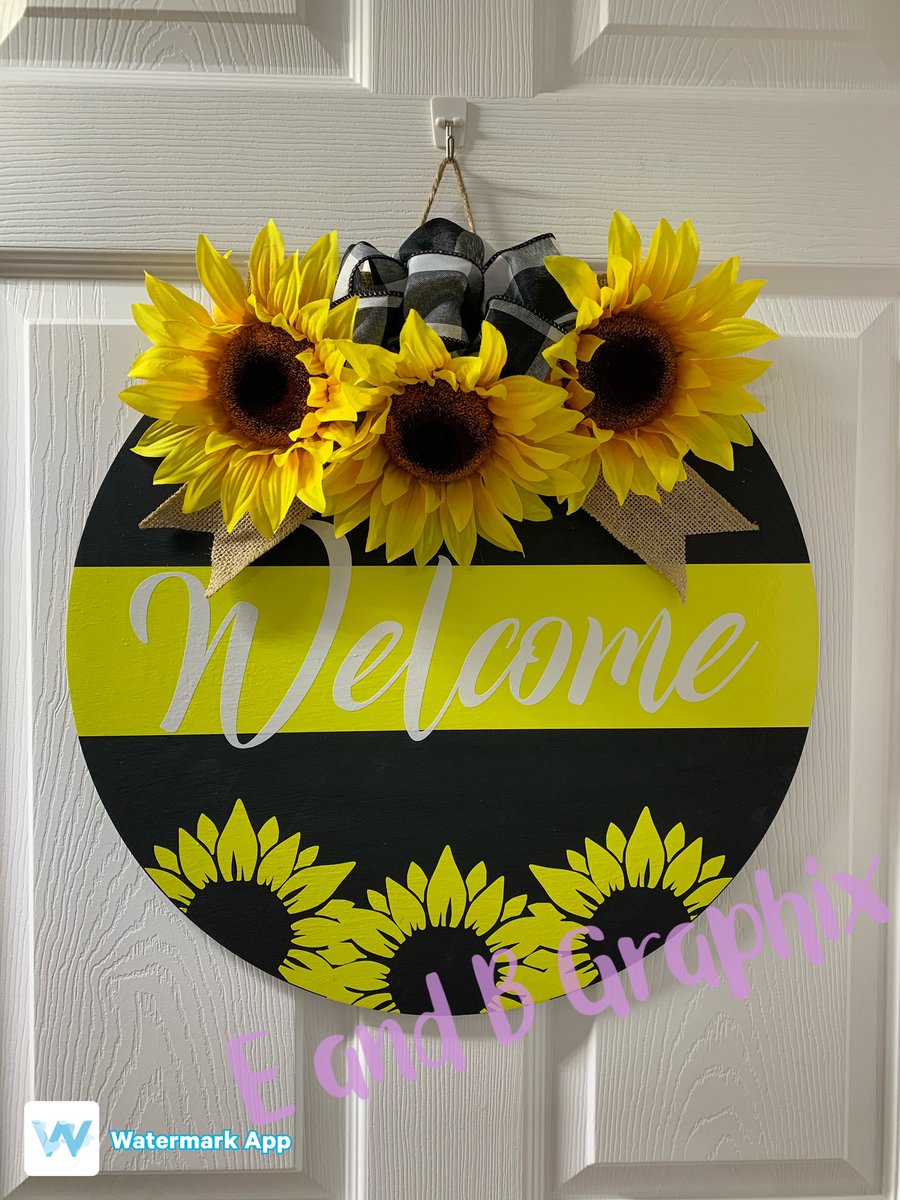 eand_b's tweet photo. A couple more door hanger signs done today! The sunflower one is already sold but can be duplicated. $40 each plus shipping or local pickup. #doorhanger #welcomesign #sunflowers #shitshow https://t.co/j2ddsEnT2C