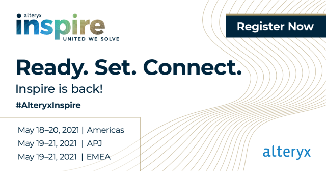 ritwikjain's tweet photo. The long-awaited, much-anticipated #AlteryxInspire is back. But this year, it’s virtual — 100 percent safe, and 1000 percent unstoppable! Join Alteryx for three days of world-class speakers, 120 breakout sessions, the Grand Prix, and more! Register now. https://t.co/0BTfTaGfGL https://t.co/fYLnqiVpVw