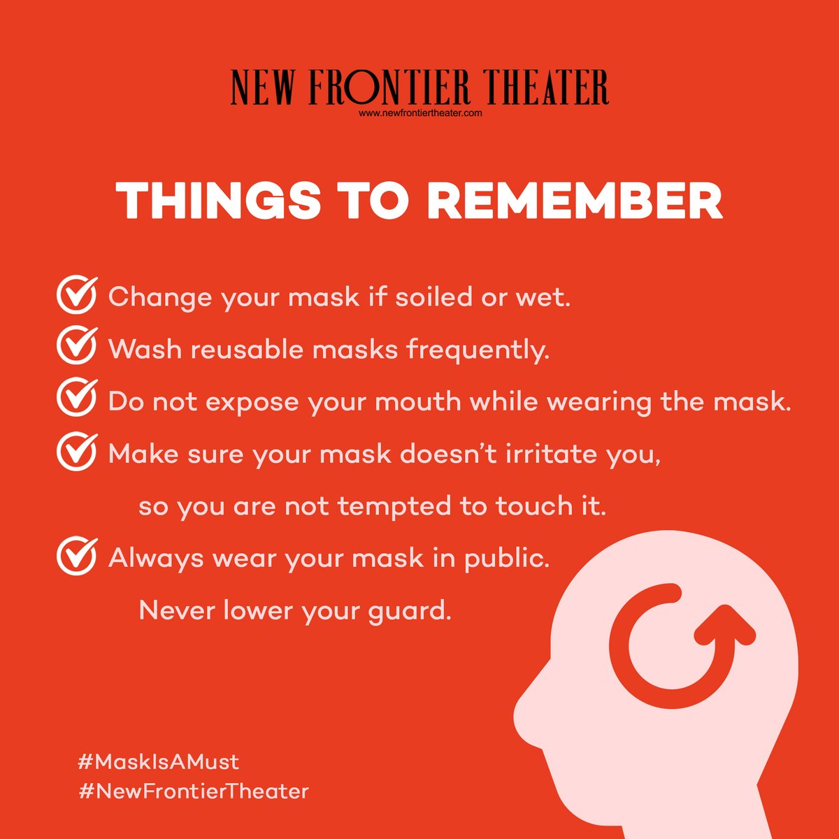 NewFrontierPh's tweet photo. It's another manic Monday! Reminding everyone to please wear your mask and face shield at all times when going out 😷
Stay safe! 💗
#NewFrontierTheater #MaskIsAMust https://t.co/8F3PODIlwp
