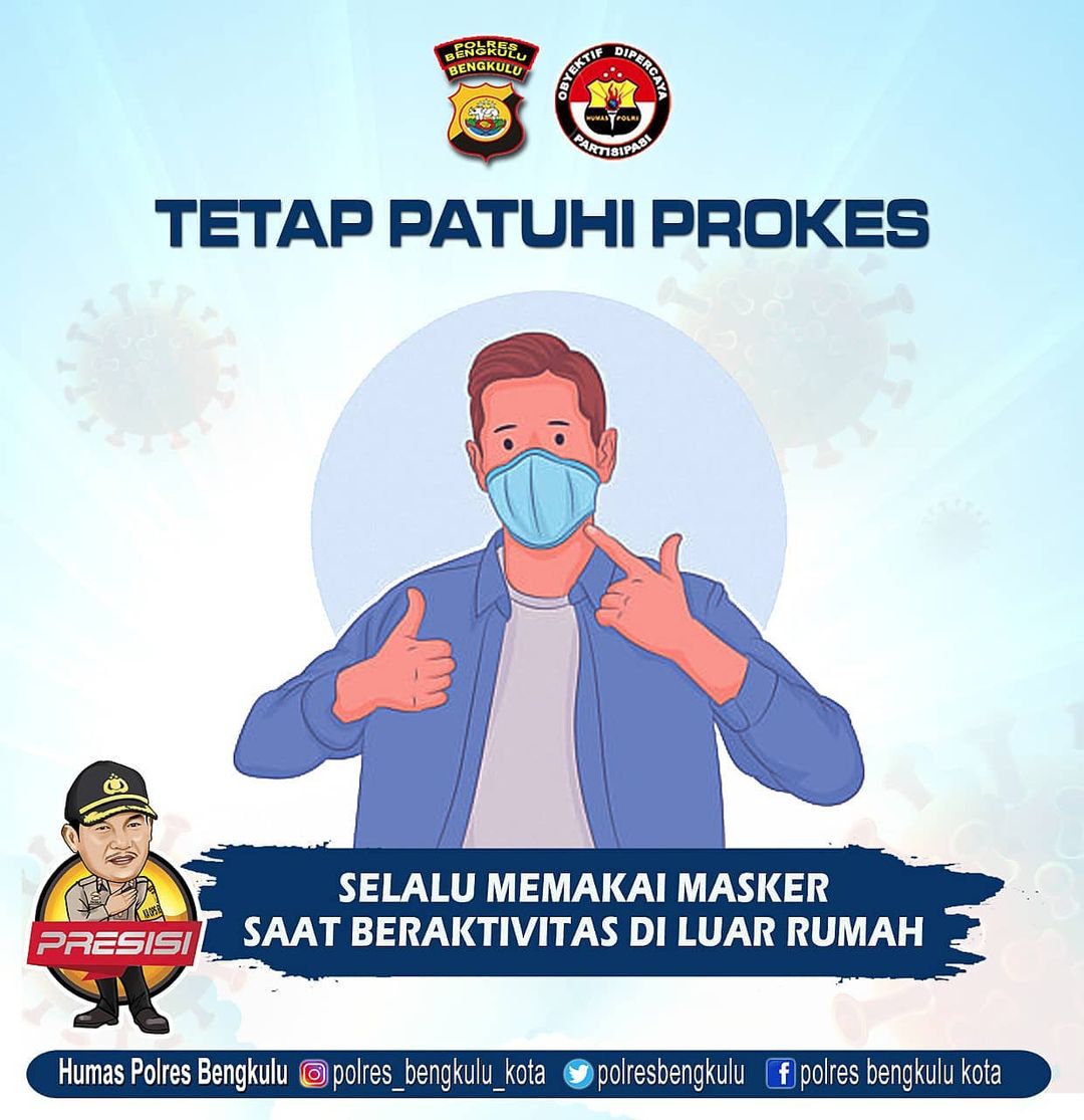 restabengkulu's tweet photo. Tetap patuhi protokol kesehatan dengan selalu memakai #makser saat beraktivitas di luar rumah guna memutus mata rantai penyebaran #Covid19 https://t.co/Gl4L8YKqpp