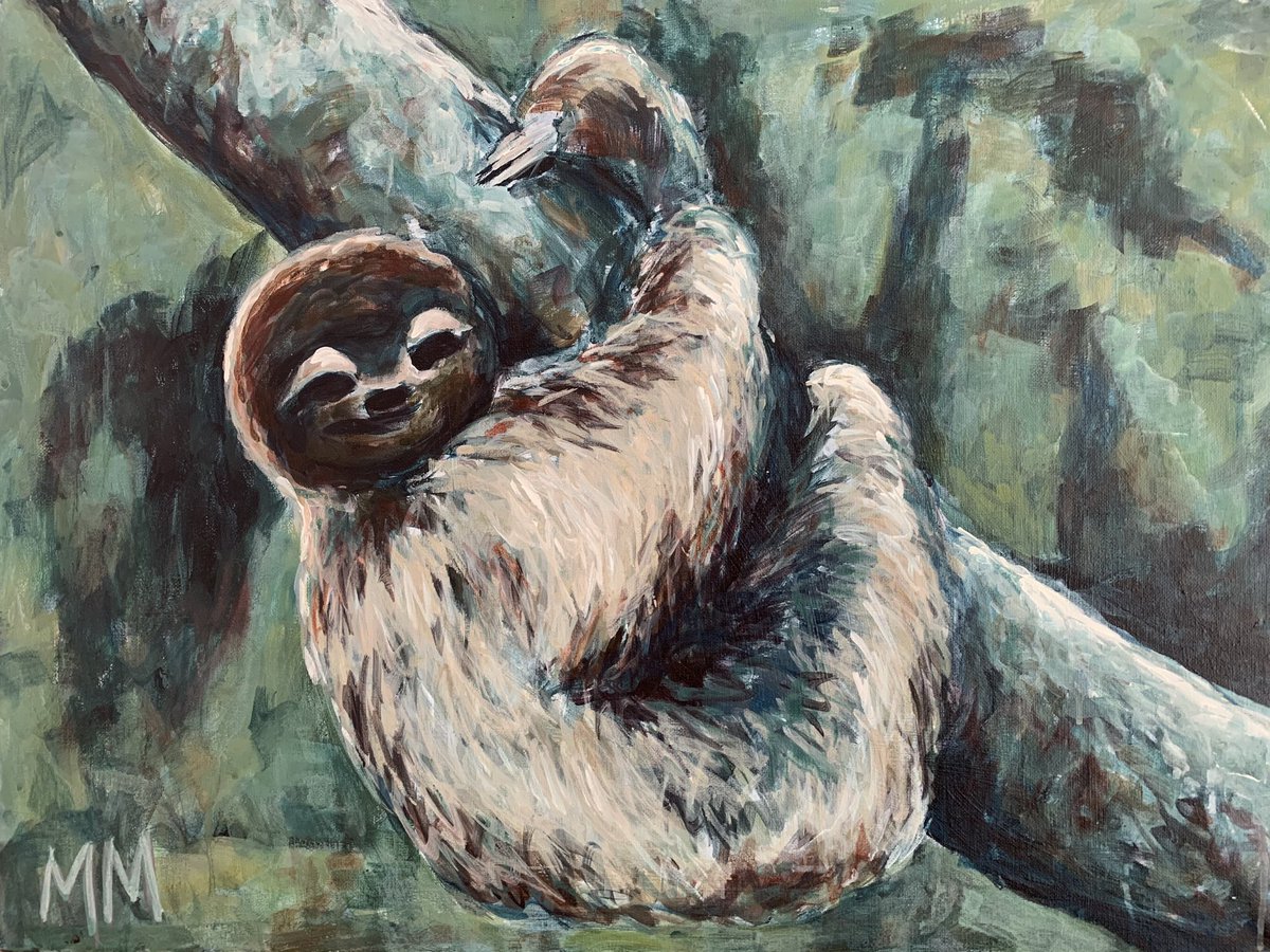 CreativeAnimal_'s tweet photo. Can I hang out with you? #sloth #acrylicpainting #cutesyshit https://t.co/OfJCKI96k7