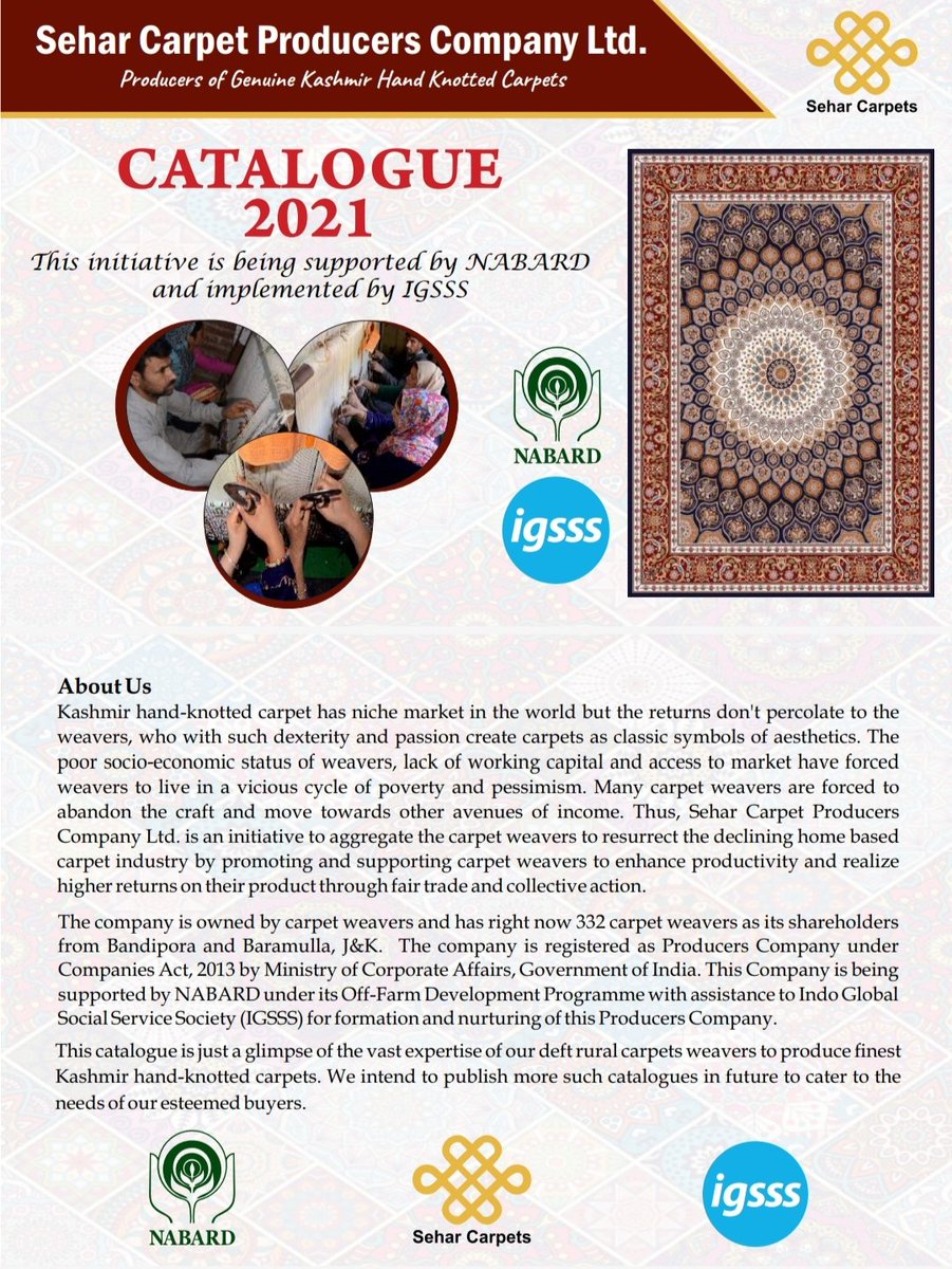 showkat1101's tweet photo. Product Catalogue: Weavers living in vicious cycle of poverty are reviving &amp; resurrecting the declining home-based carpet industry, gradually weavers are coming out of debit. @IGSSS @NABARDOnline @listenshahid @BBCUrdu @shahfaesal @hussain_imtiyaz @ndtv @EconomicTimes https://t.co/v4m8AmlWgv