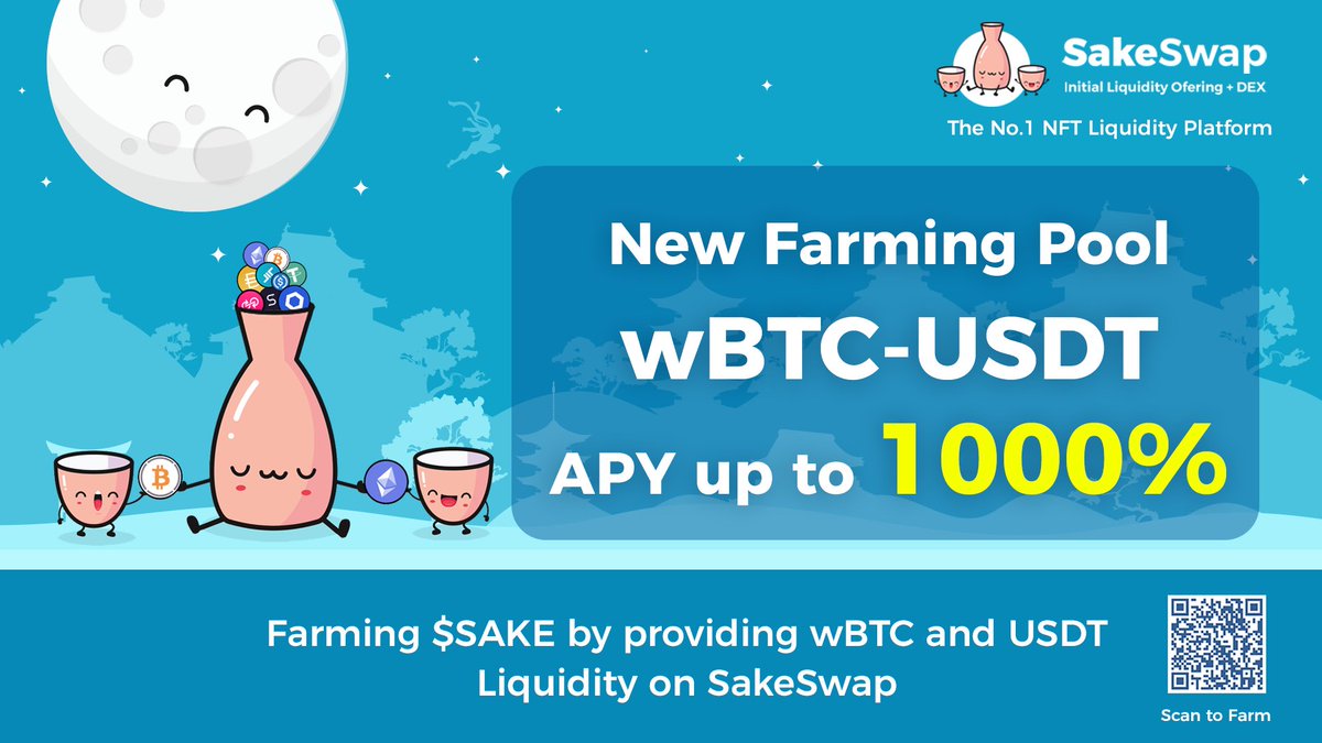Sake_Perp_Swap's tweet photo. New Farming Pool 🔥

wBTC - USDT

APY up to 1000% 🚀

🍶 Farming $SAKE by providing wBTC and USDT liquidity on #SakeSwap 

Farming Guide: https://t.co/HZIiu8W92q

#BSC #DeFi $SUSHI $UNI $CAKE #LiquidityMining #YieldFarming bsc https://t.co/6VQia0NuEy