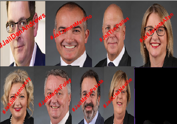welosthim's tweet photo. The cause of Victorias 2nd wave was the HQ stuff ups, 801 lost their lives, countless lives & livelihoods destroyed & still being destroyed #JailDanAndrews #JailJameMerlino #JailJacintaAllan #JailJillHennessey #JailTimPallas #JailMartinPakula #JailMartinFoley #JailLisaNeville https://t.co/KpoPkg5jGR