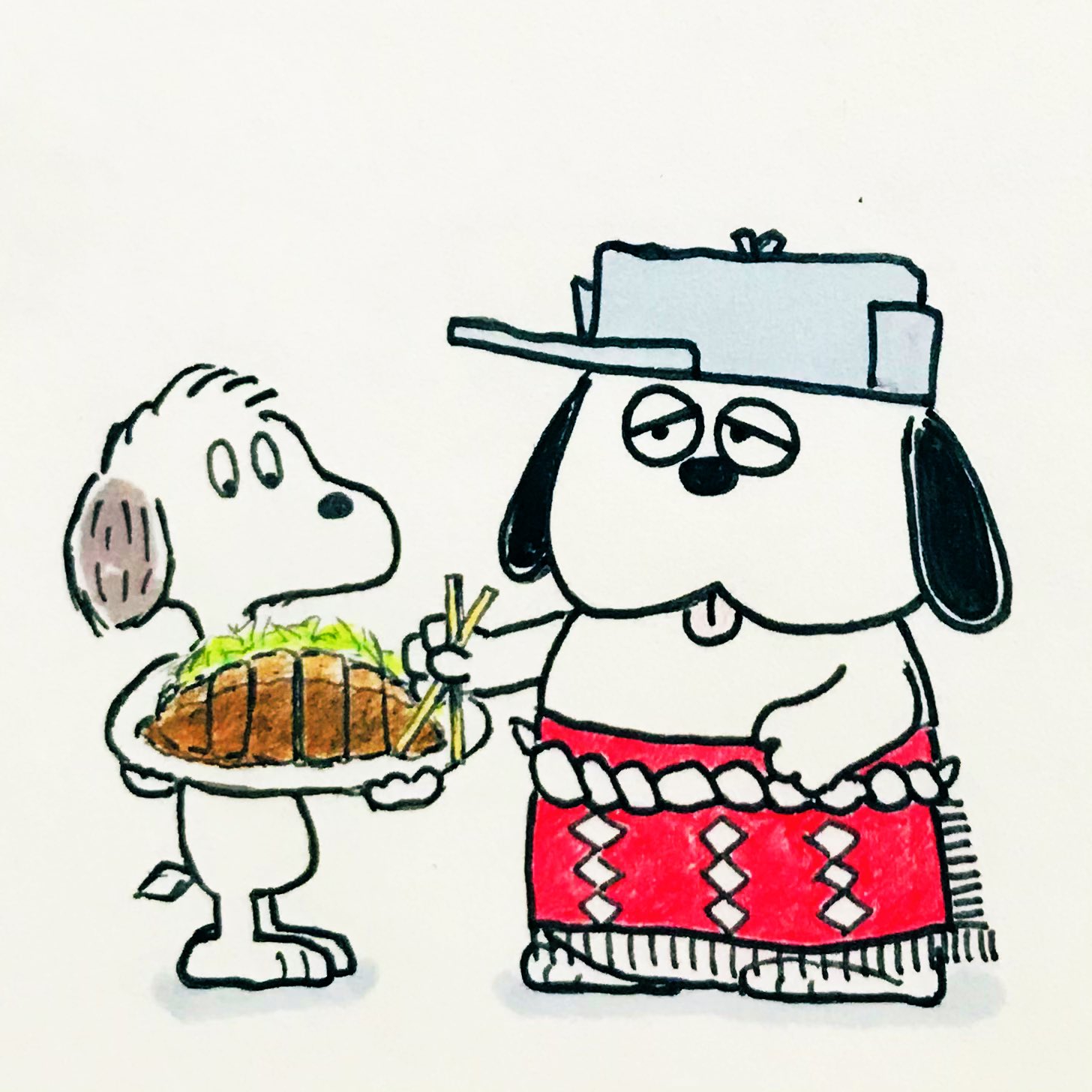 Wlfa Snoopy Day25 味噌カツを食べるオラフ 100日後も食べるオラフ アナログイラスト T Co Cebqkxwpcm Twitter