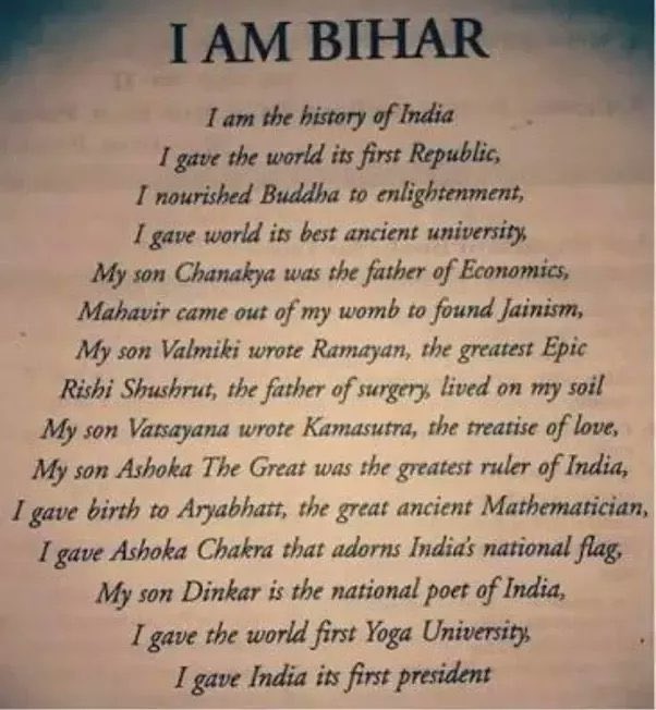 Srk50509588's tweet photo. #बिहार_दिवस
The land of history,wisdom, culture,peace,talented personality
#BiharDiwas,the day to rememorise the contribution of #Bihar in country building,the budhha,Great Ashoka,Mahavir,Nalanda &amp;Vikramshila,Maghadh,Aryabhatta, and so on…worldless.salute to Bihar
#109bihardiwas https://t.co/4JhW1XlqaX