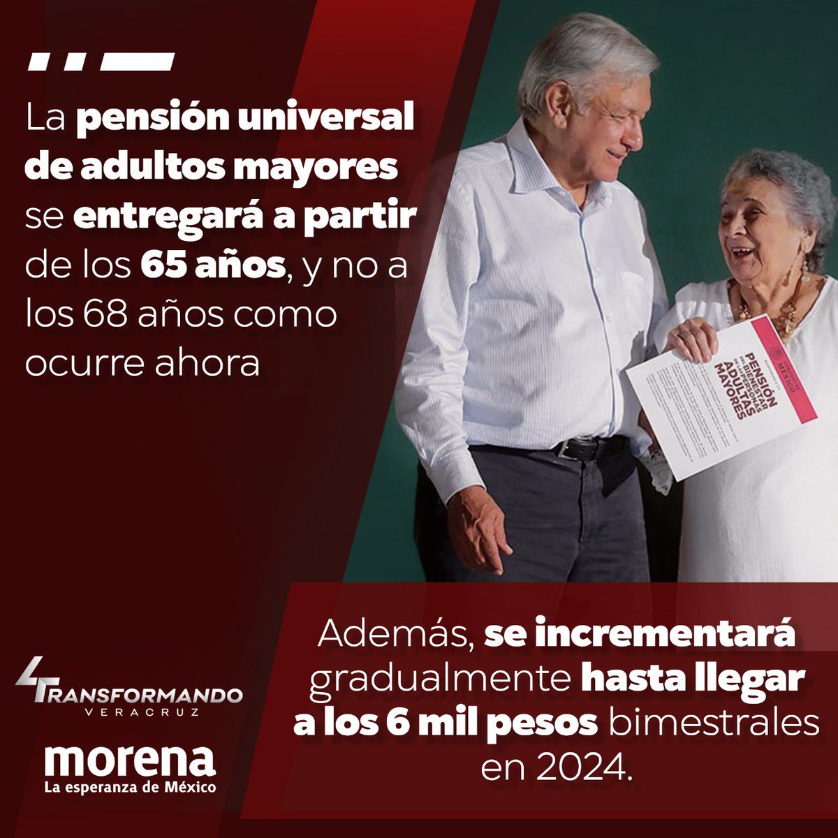 EleuterioAS's tweet photo. Nuestro apreciado Presidente @lopezobrador_ nos dio esta excelente noticia hoy por la mañana.

Estos programas sociales no solo favorecen a la gente de la tercera edad, son familias enteras las que se ven beneficiadas con estos apoyos.

¡De esto se trata la #4Transformación! https://t.co/FC3eEdkcpF
