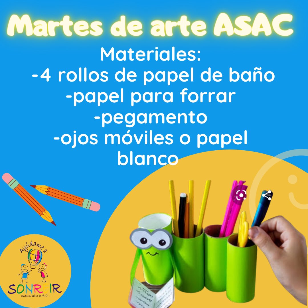 AyudameaSonreir's tweet photo. ¡Únete a los martes de #ArteASAC! Te esperamos EN VIVO por facebook a las 18:00 horas.
Prepara tu material y vive una tarde muy divertida 😃.
#CáncerInfantil #MaestrosDeVida #ArteTerapia #acompañamiento #visitasASAC #voluntariosASAC #asacmx https://t.co/Eh54BmnNO2
