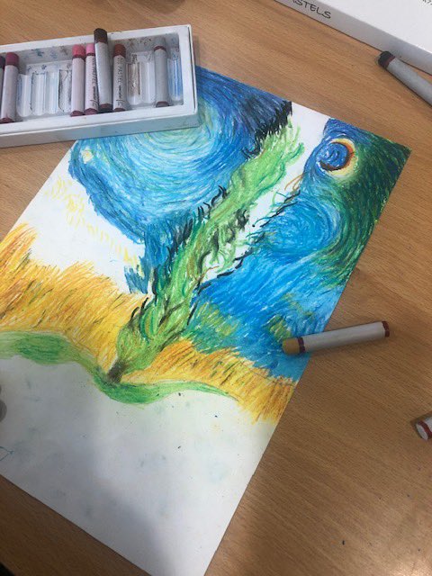 In progress... 
A fantastic start to our masterpieces! Year 5 have been learning about the life of Vincent Van Gogh and the techniques he used within his art! I think we may have we few budding artists here at KCD!👂🏽🧑🏽‍🎨 #funinfive @KentCollegeDXB