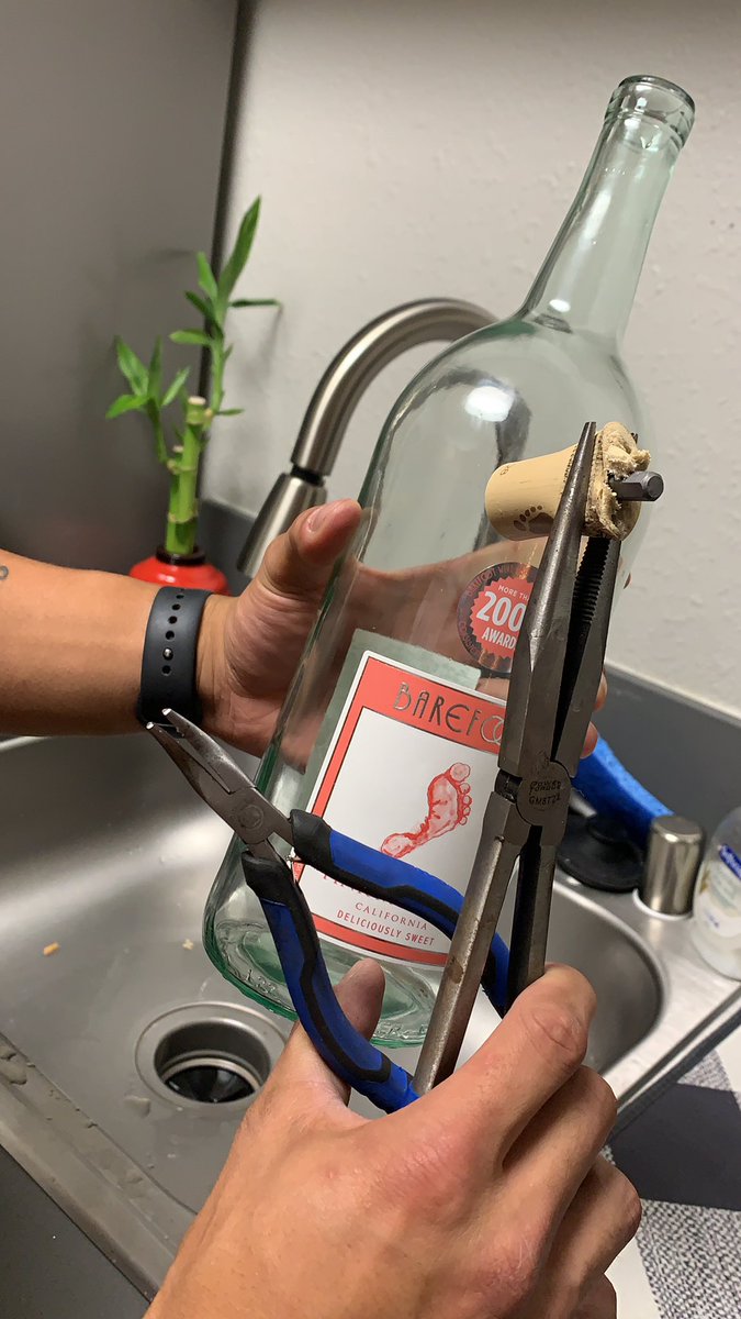 tashja_a's tweet photo. Can you open a bottle of wine without a wine opener? Short story, yes. Yes you can. With a lot of patience, destruction, and out-of-the-box thinking https://t.co/TlIcAAld2B