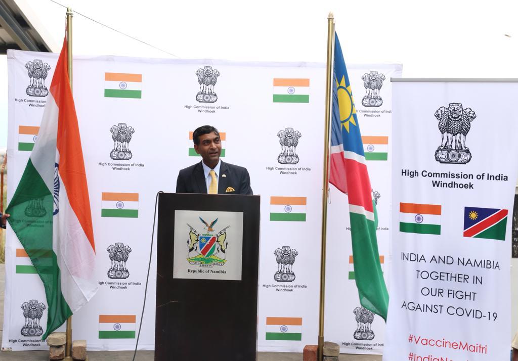 MIRT_NAMIBIA's tweet photo. Namibia extends her heartfelt gratitude to the government and people of India for the 30 000 doses Covishield vaccine donation. Your donation will make a big difference in our fight against the virus. #VaccineMaitri @MeAIndia @IndiainNamibia @DrSJaishankar @IndianDiplomacy https://t.co/aKihQwTlps